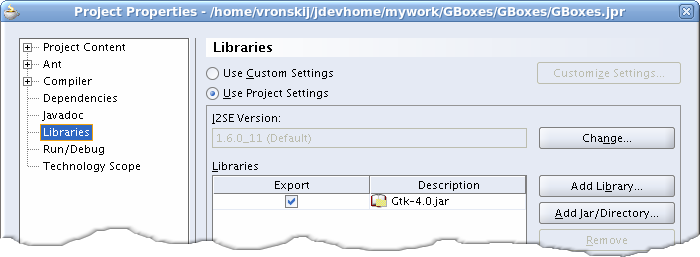 Adding Java Gnome library