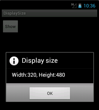 AlertDialog showing the size of the display