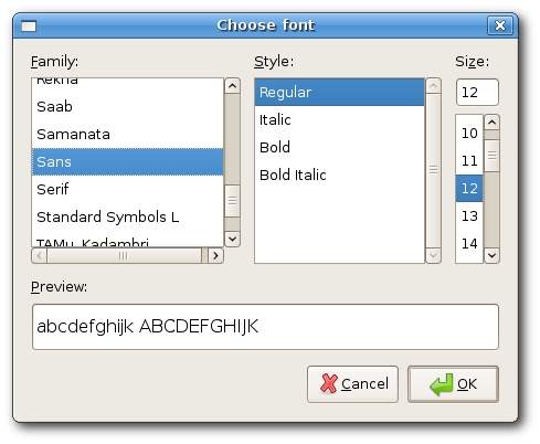 Font dialog